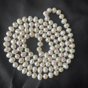 Infinity Delicate White Freshwater Pearl Necklace - 32”  Knotted and Strung